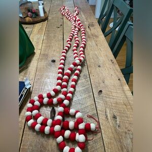 Set of 3-Red and cream felted ball garland